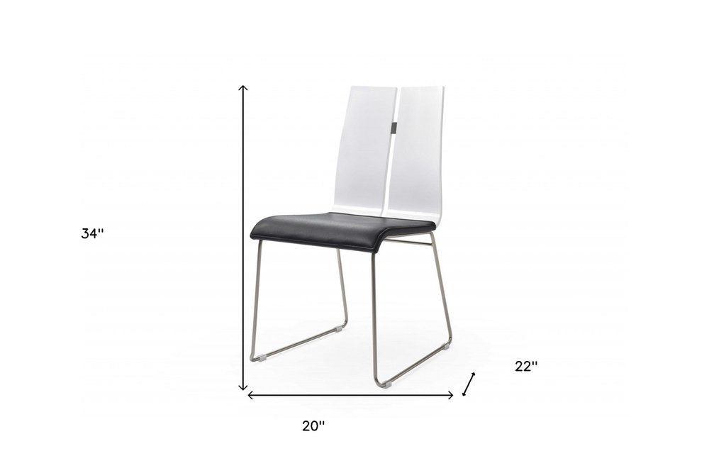 Set of Two Black and Silver Upholstered Faux Leather Dining Side Chairs HomeRoots