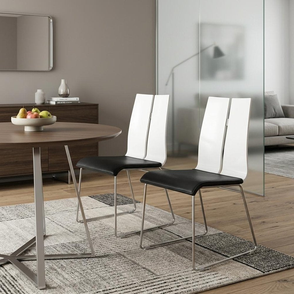 Set of Two Black and Silver Upholstered Faux Leather Dining Side Chairs HomeRoots