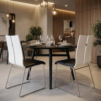 Set of Two Black and Silver Upholstered Faux Leather Dining Side Chairs HomeRoots