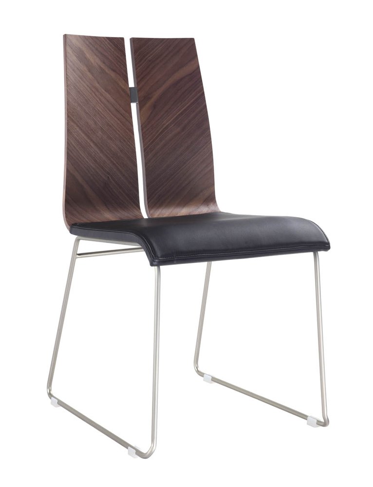 Set of Two Black and Silver Upholstered Faux Leather Dining Side Chairs HomeRoots