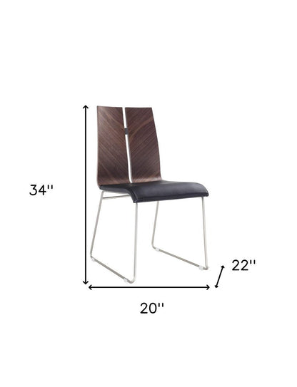 Set of Two Black and Silver Upholstered Faux Leather Dining Side Chairs HomeRoots