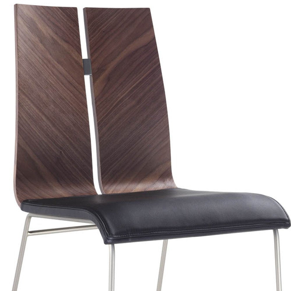 Set of Two Black and Silver Upholstered Faux Leather Dining Side Chairs HomeRoots