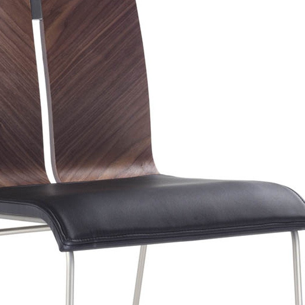 Set of Two Black and Silver Upholstered Faux Leather Dining Side Chairs HomeRoots