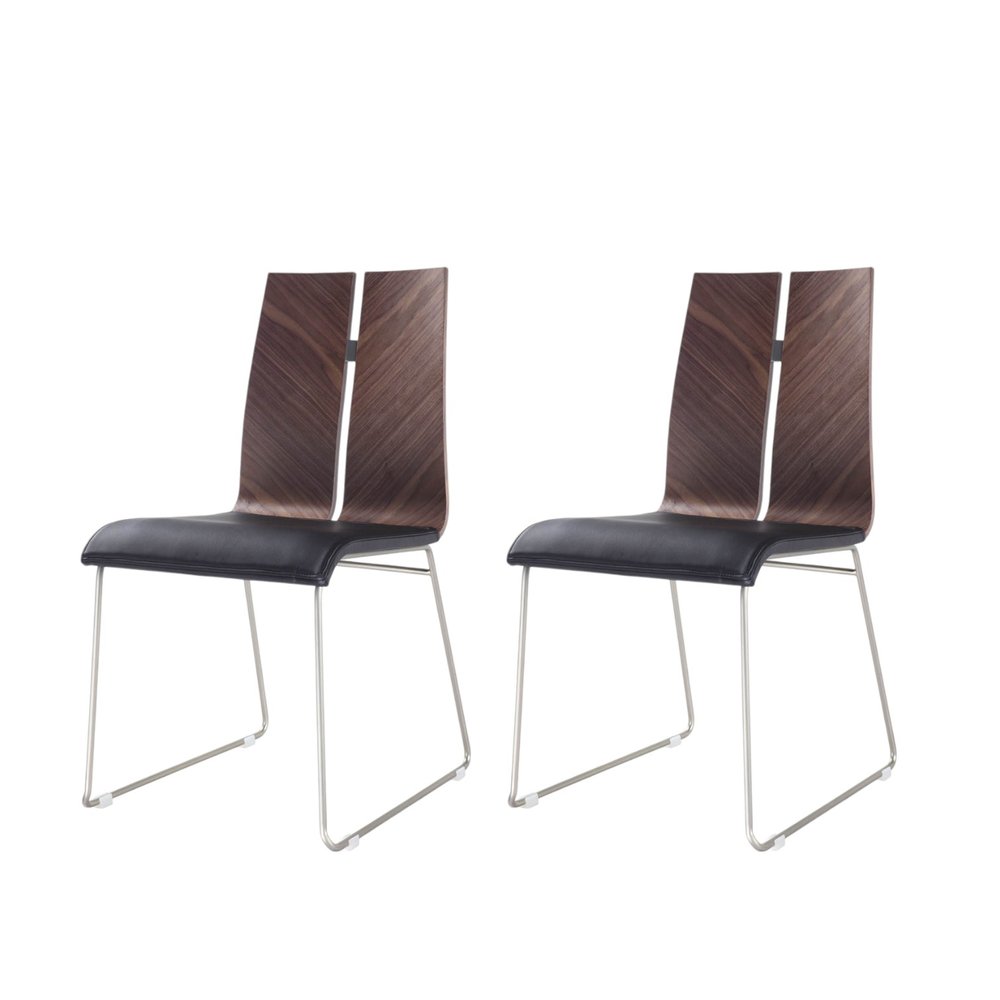 Set of Two Black and Silver Upholstered Faux Leather Dining Side Chairs HomeRoots