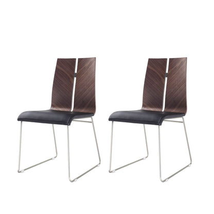 Set of Two Black and Silver Upholstered Faux Leather Dining Side Chairs HomeRoots