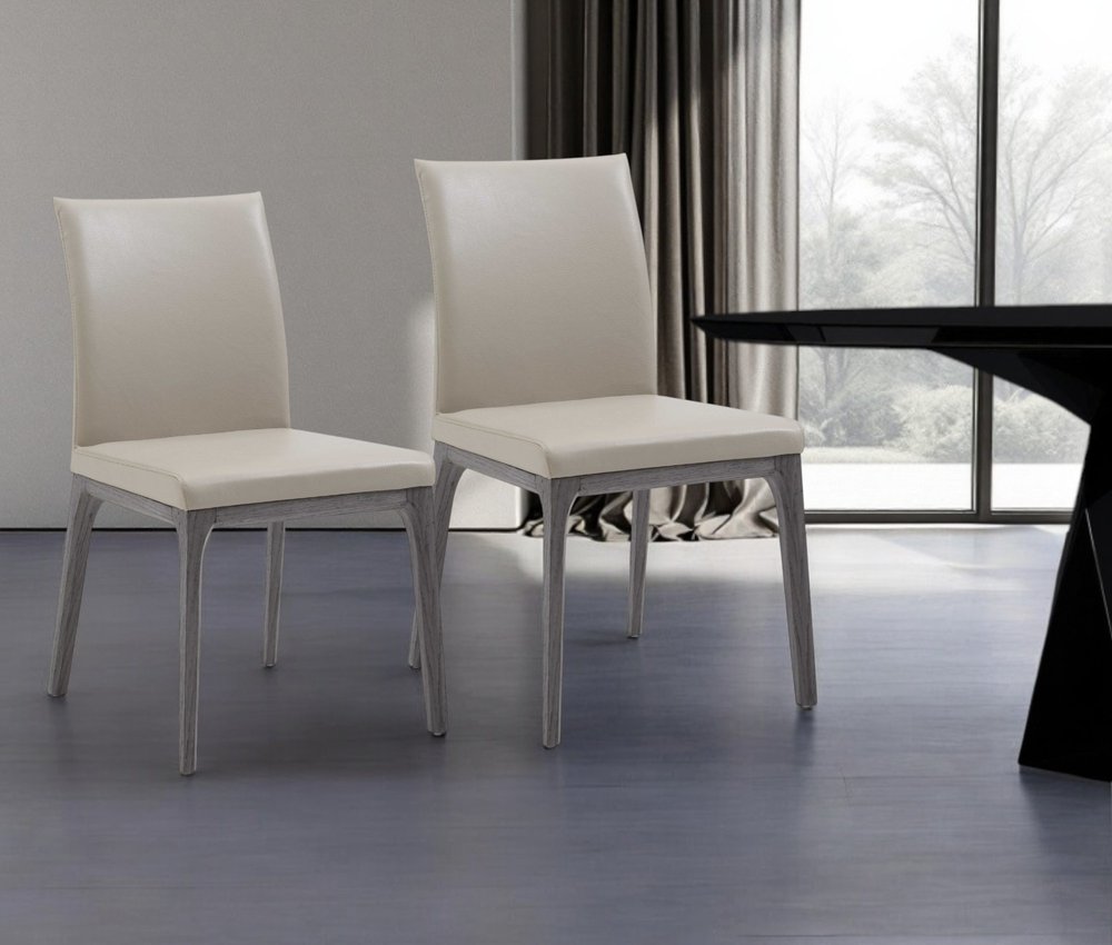 Set of Two Taupe and Gray Upholstered Faux Leather Dining Side Chairs HomeRoots