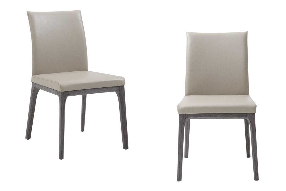 Set of Two Taupe and Gray Upholstered Faux Leather Dining Side Chairs HomeRoots