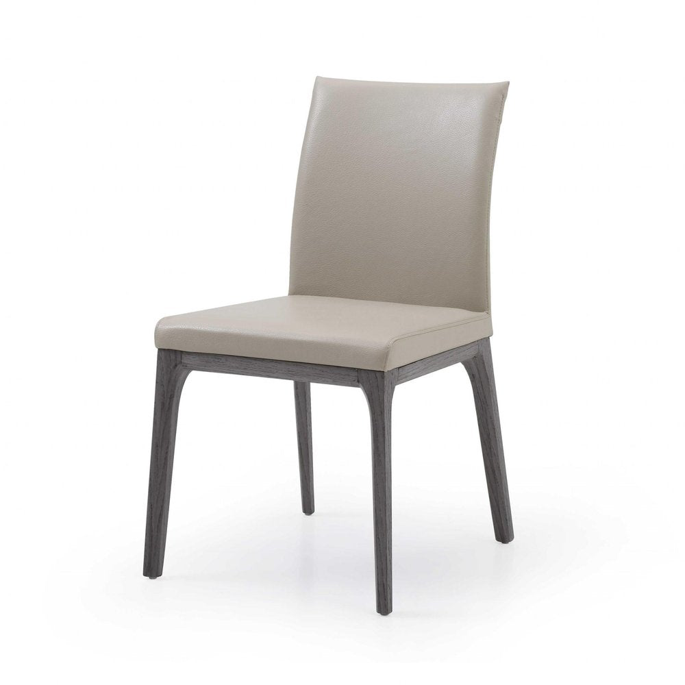 Set of Two Taupe and Gray Upholstered Faux Leather Dining Side Chairs HomeRoots