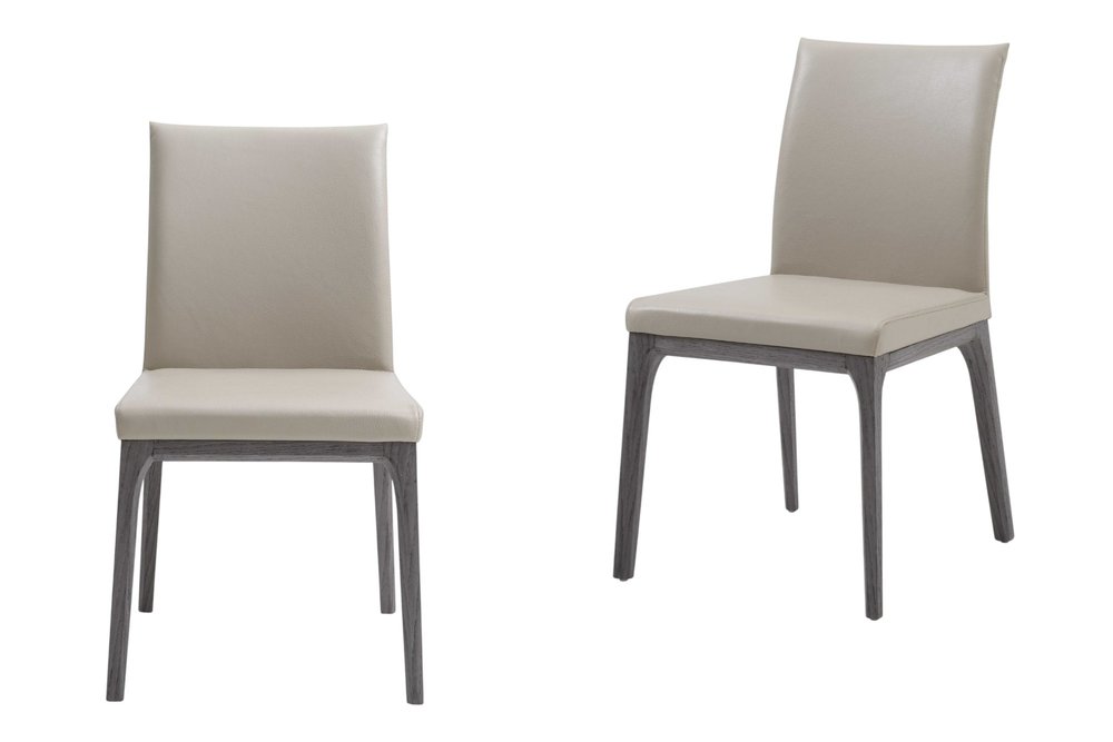 Set of Two Taupe and Gray Upholstered Faux Leather Dining Side Chairs HomeRoots