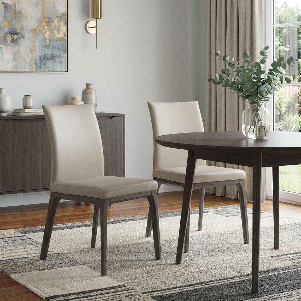Set of Two Taupe and Gray Upholstered Faux Leather Dining Side Chairs HomeRoots