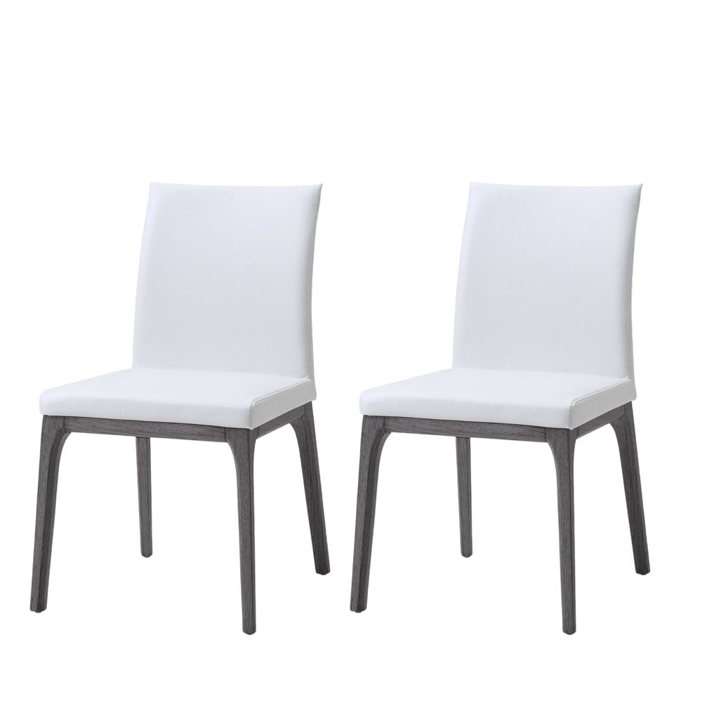 Set of Two White and Gray Upholstered Faux Leather Dining Side Chairs HomeRoots