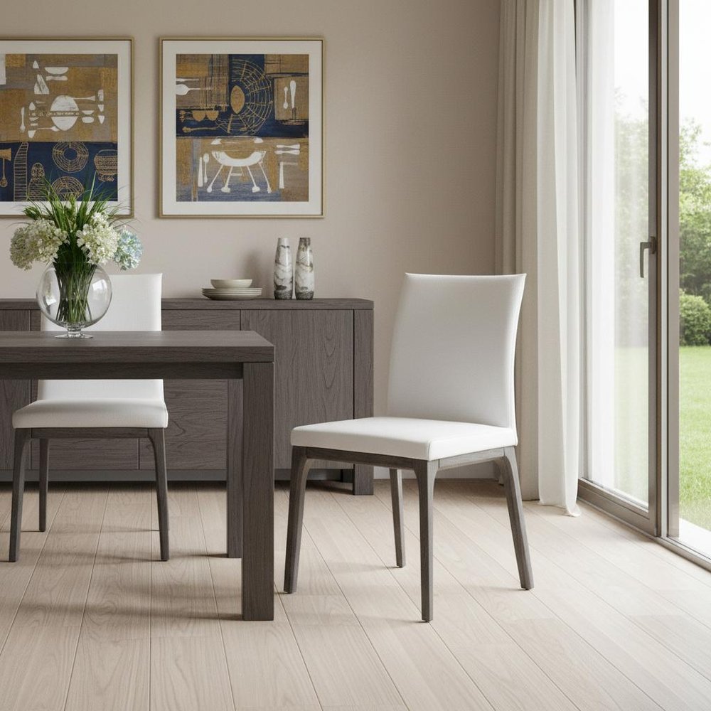 Set of Two White and Gray Upholstered Faux Leather Dining Side Chairs HomeRoots