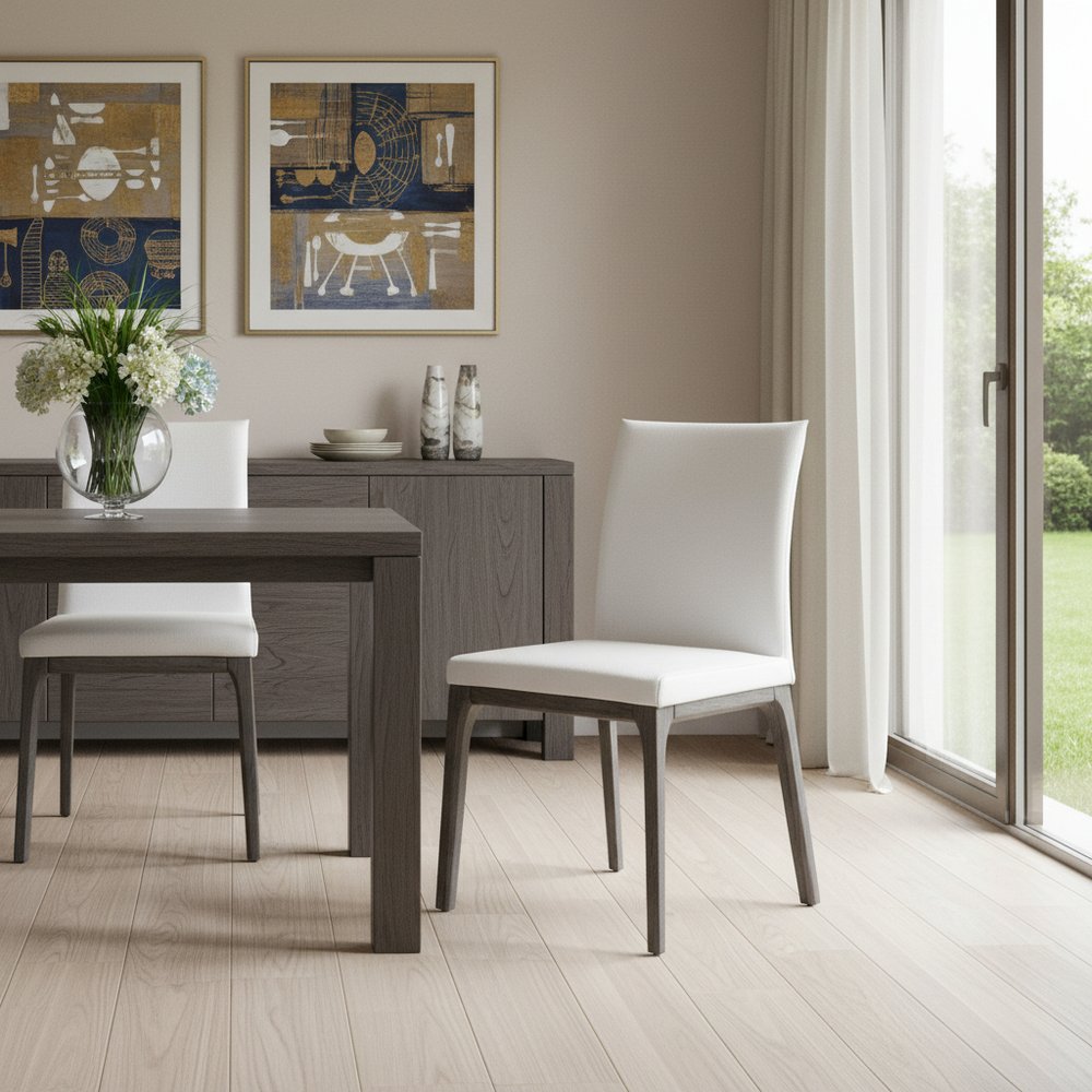 Set of Two White and Gray Upholstered Faux Leather Dining Side Chairs HomeRoots