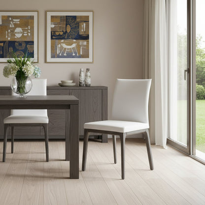 Set of Two White and Gray Upholstered Faux Leather Dining Side Chairs HomeRoots