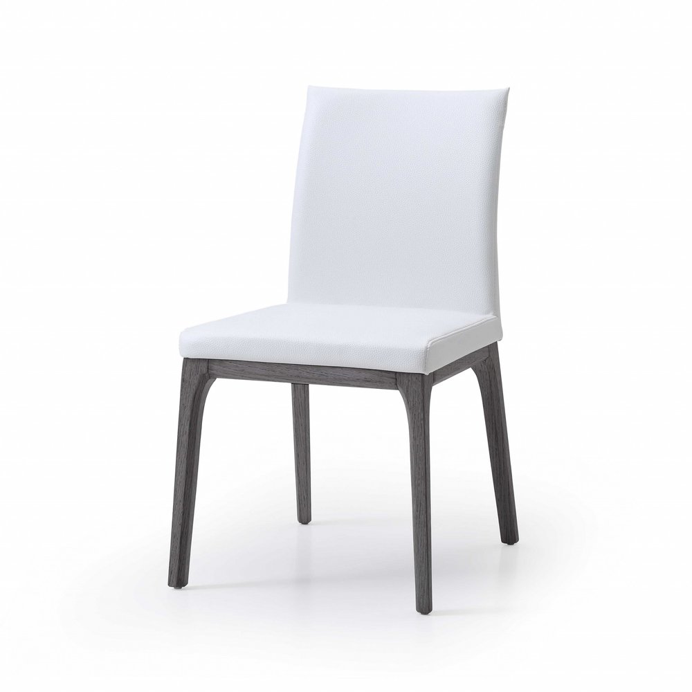 Set of Two White and Gray Upholstered Faux Leather Dining Side Chairs HomeRoots