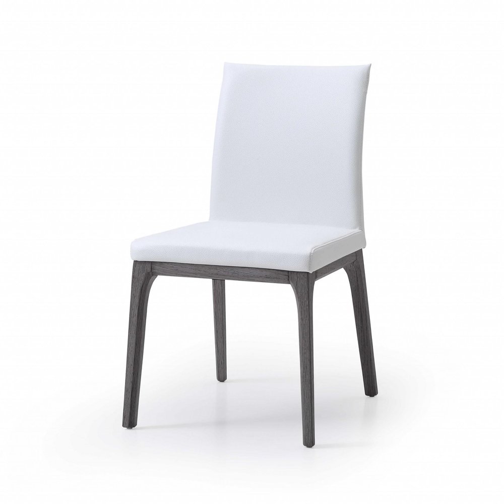 Set of Two White and Gray Upholstered Faux Leather Dining Side Chairs HomeRoots