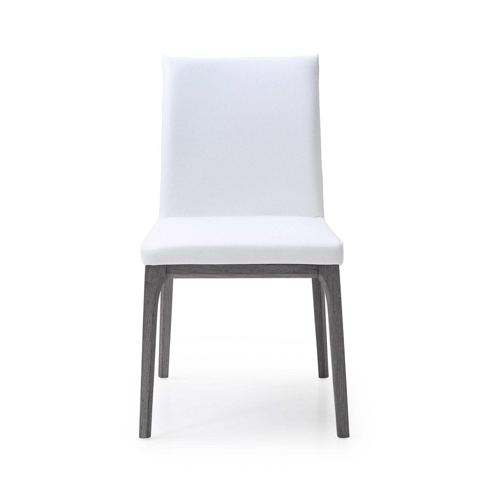 Set of Two White and Gray Upholstered Faux Leather Dining Side Chairs HomeRoots