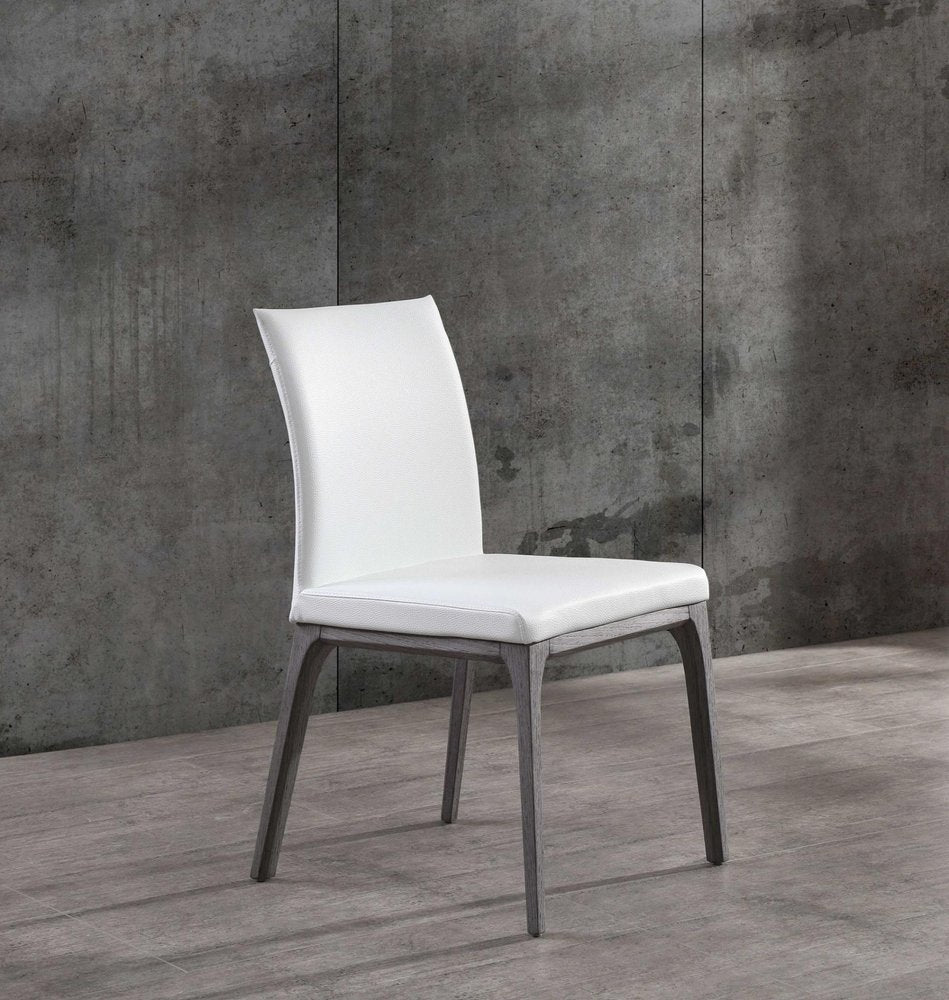 Set of Two White and Gray Upholstered Faux Leather Dining Side Chairs HomeRoots
