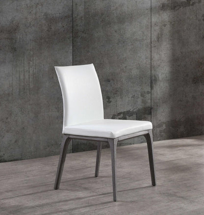 Set of Two White and Gray Upholstered Faux Leather Dining Side Chairs HomeRoots
