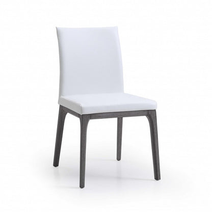 Set of Two White and Gray Upholstered Faux Leather Dining Side Chairs HomeRoots