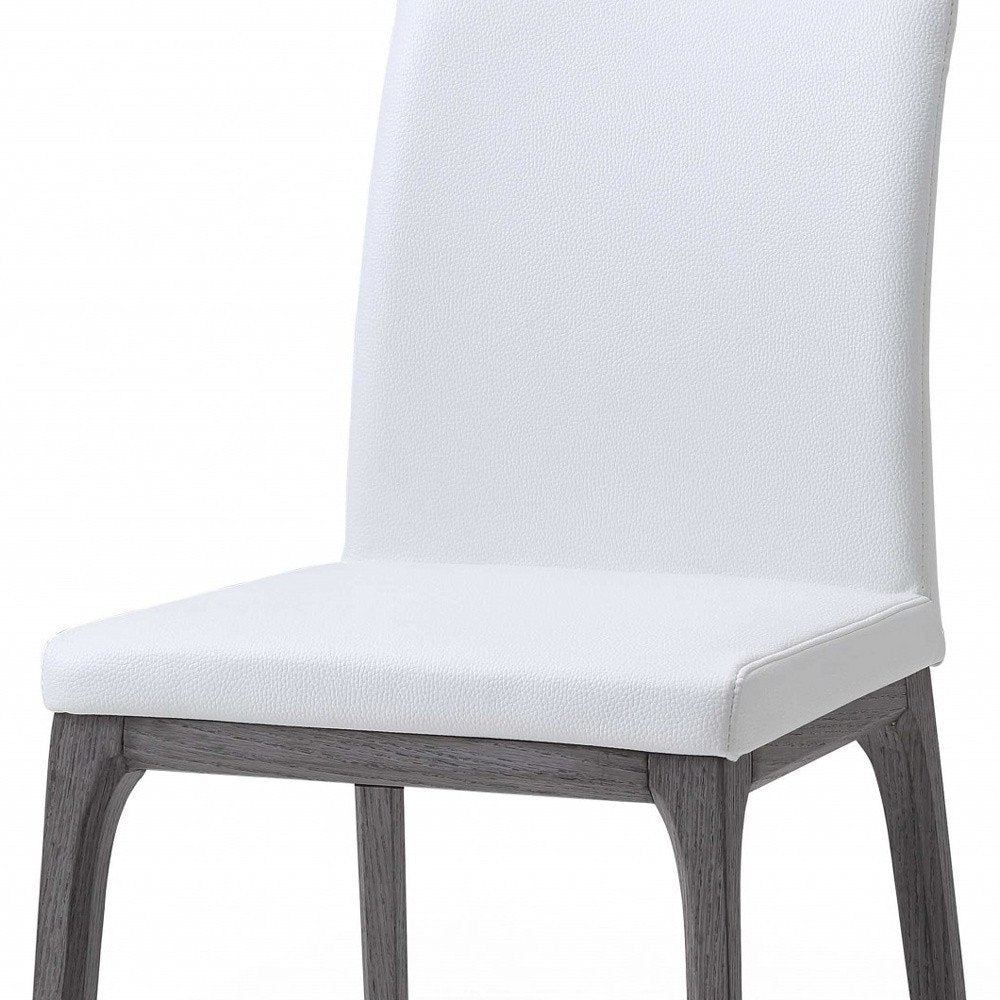 Set of Two White and Gray Upholstered Faux Leather Dining Side Chairs HomeRoots