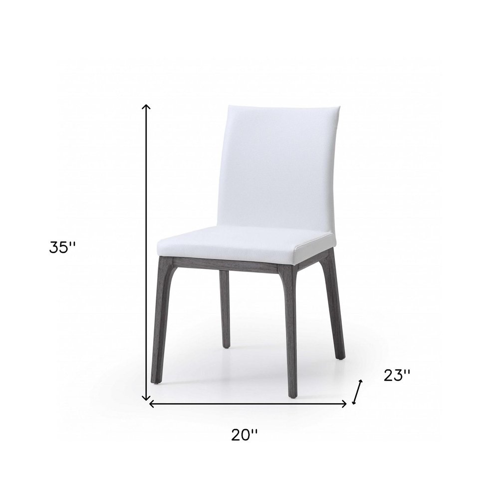 Set of Two White and Gray Upholstered Faux Leather Dining Side Chairs HomeRoots