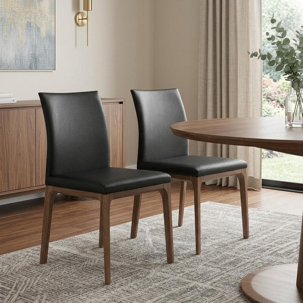 Set of Two Black and Brown Upholstered Faux Leather Dining Side Chairs HomeRoots