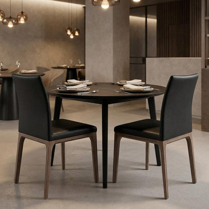 Set of Two Black and Brown Upholstered Faux Leather Dining Side Chairs HomeRoots