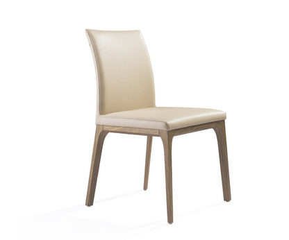 Set of Two Taupe and Brown Upholstered Faux Leather Dining Side Chairs HomeRoots