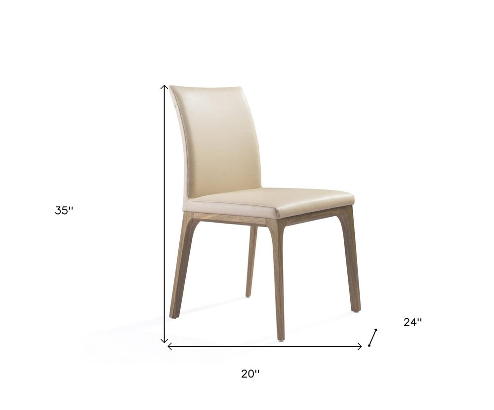 Set of Two Taupe and Brown Upholstered Faux Leather Dining Side Chairs HomeRoots