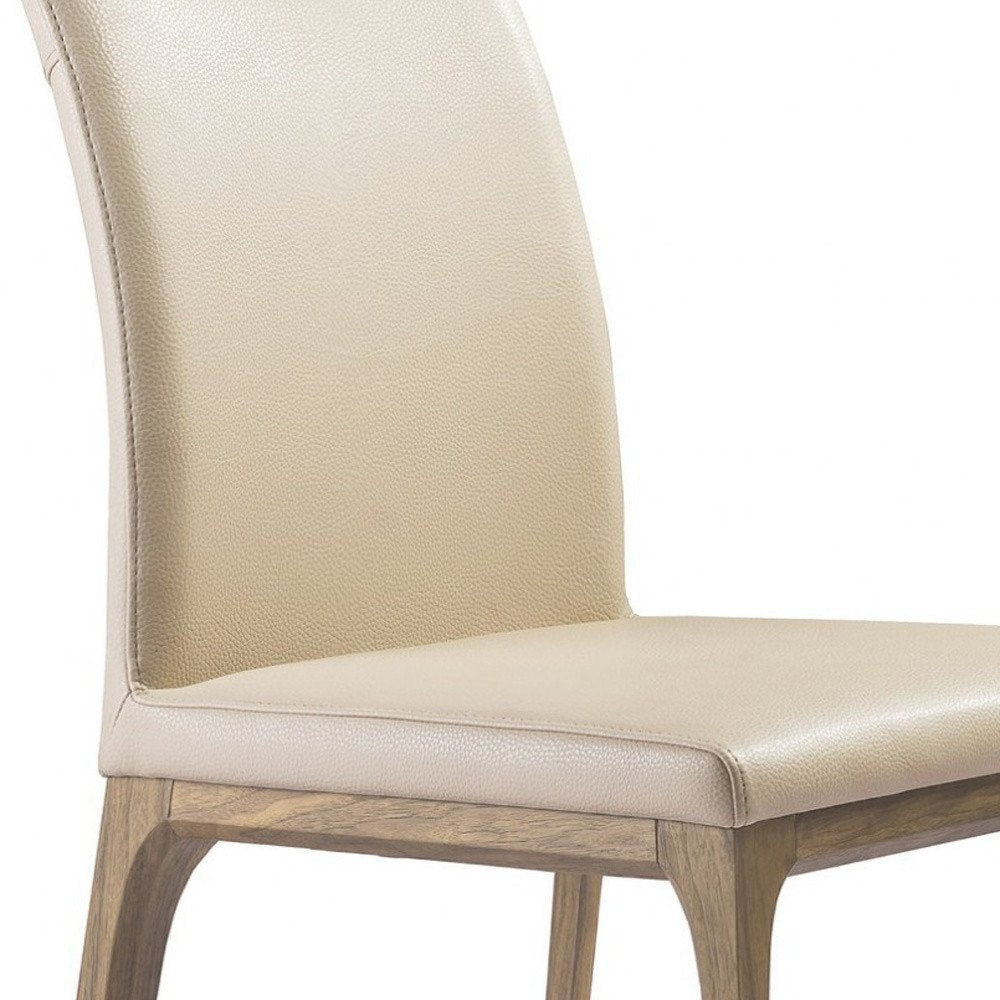 Set of Two Taupe and Brown Upholstered Faux Leather Dining Side Chairs HomeRoots