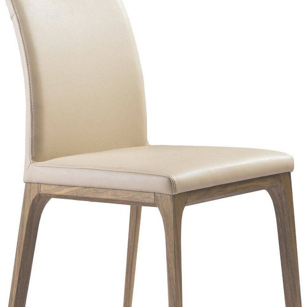 Set of Two Taupe and Brown Upholstered Faux Leather Dining Side Chairs HomeRoots