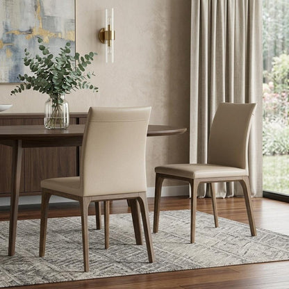 Set of Two Taupe and Brown Upholstered Faux Leather Dining Side Chairs HomeRoots