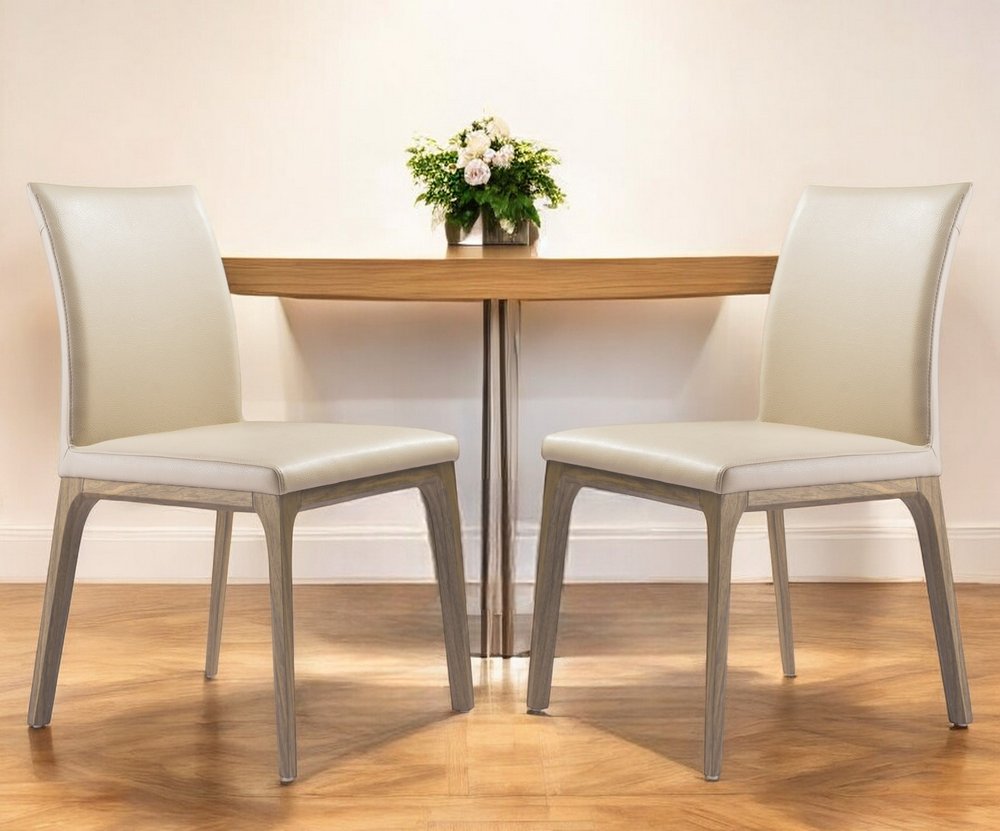 Set of Two Taupe and Brown Upholstered Faux Leather Dining Side Chairs HomeRoots