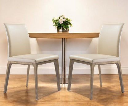 Set of Two Taupe and Brown Upholstered Faux Leather Dining Side Chairs HomeRoots