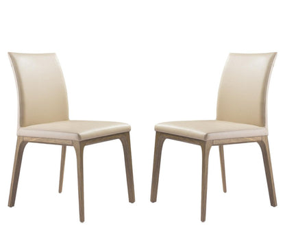 Set of Two Taupe and Brown Upholstered Faux Leather Dining Side Chairs HomeRoots