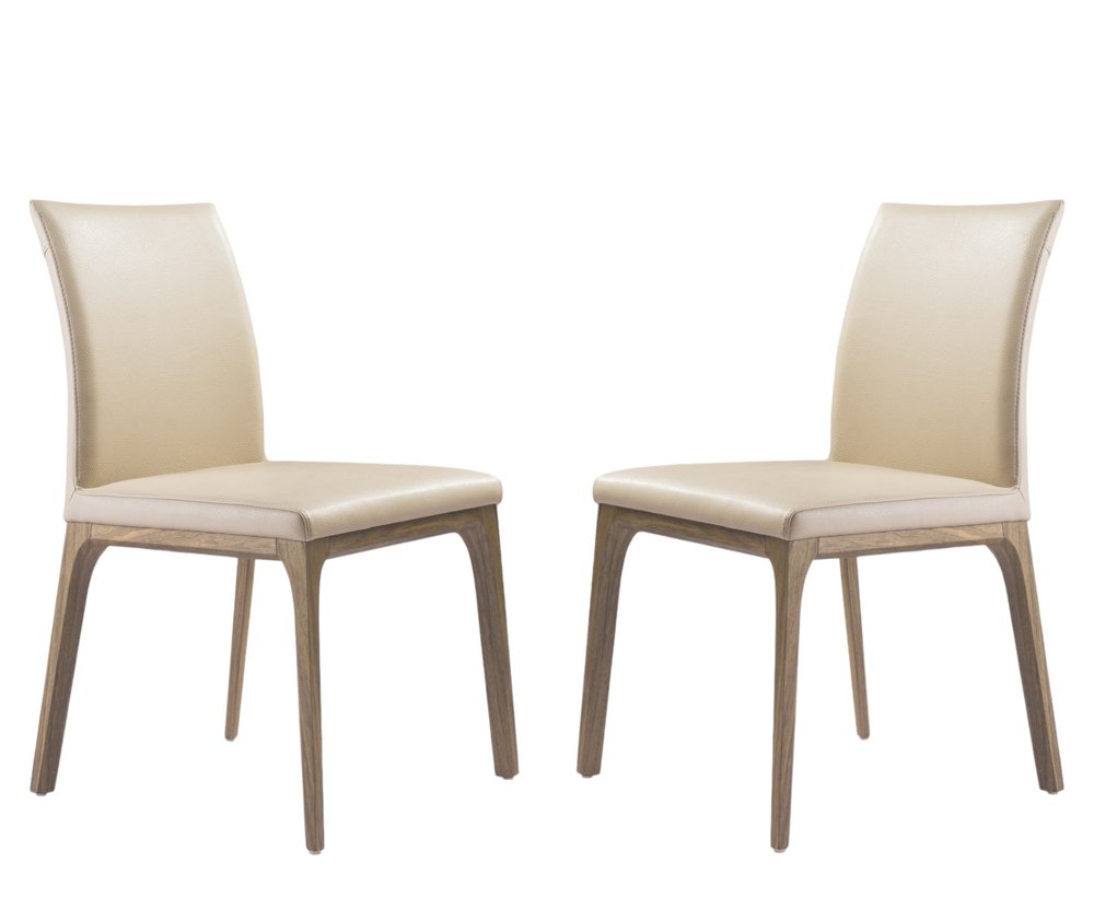 Set of Two Taupe and Brown Upholstered Faux Leather Dining Side Chairs HomeRoots