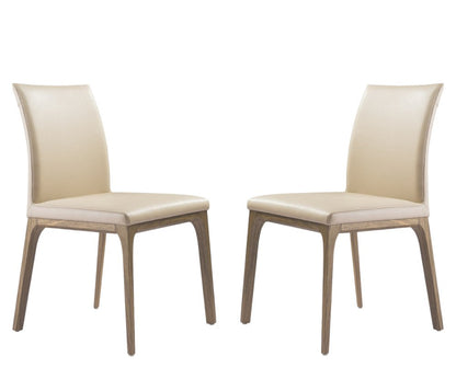 Set of Two Taupe and Brown Upholstered Faux Leather Dining Side Chairs HomeRoots