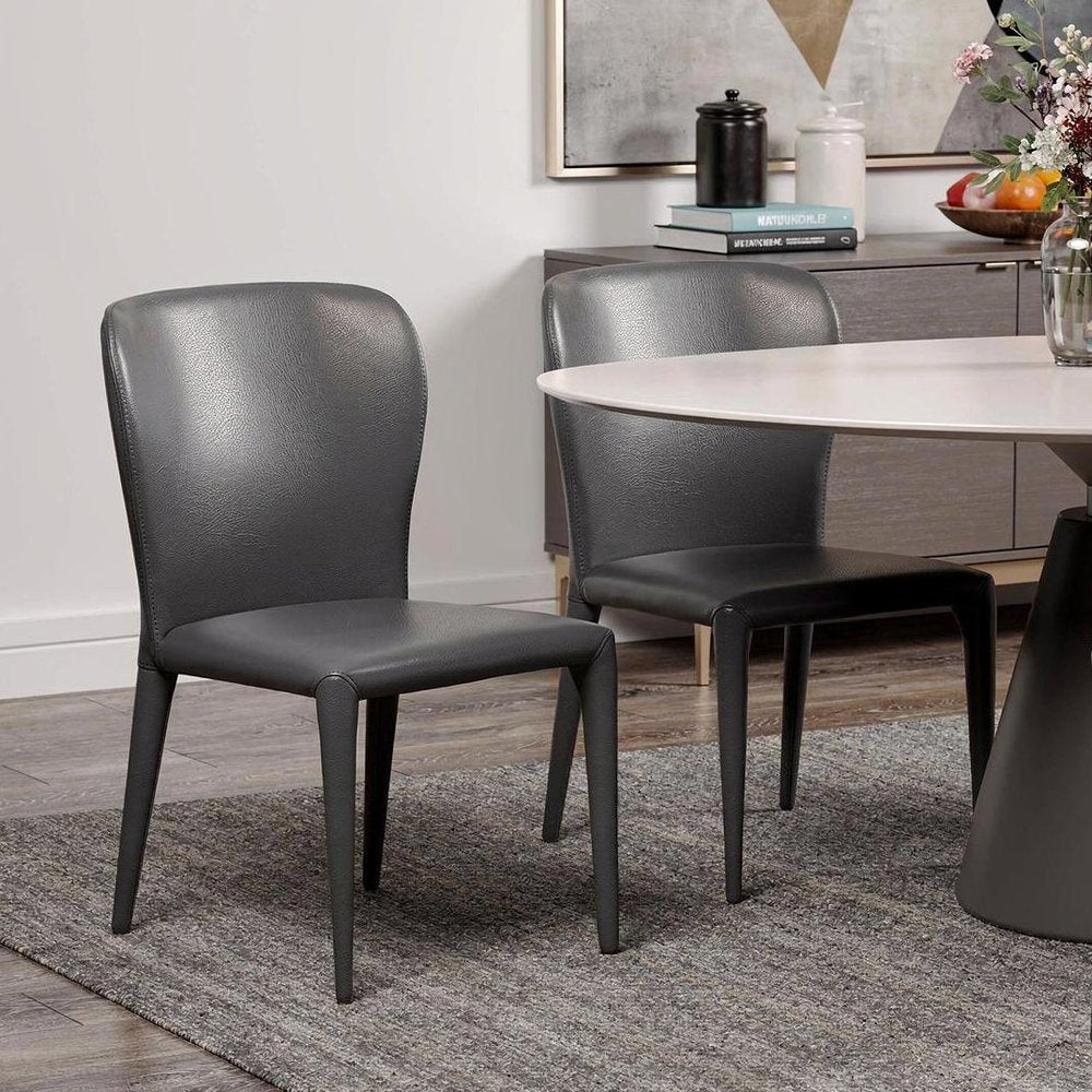 Set of Two Gray Upholstered Faux Leather Dining Side Chairs HomeRoots