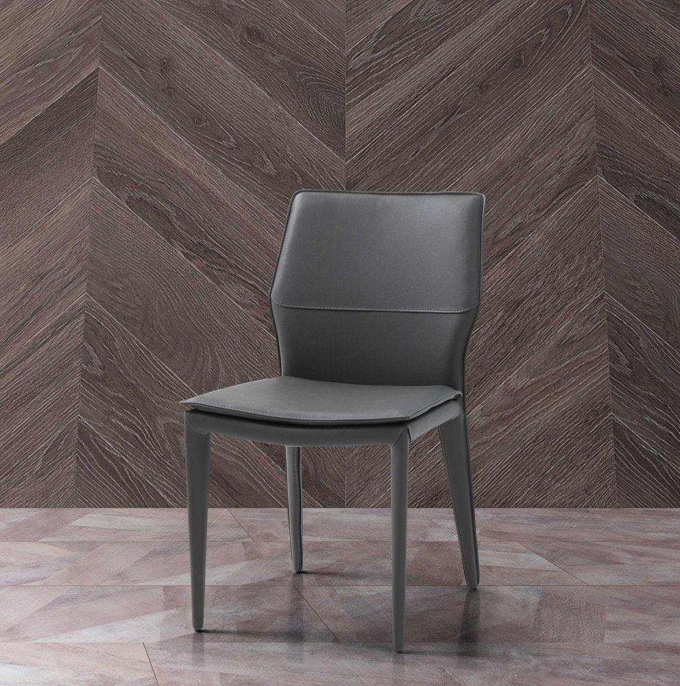Set of Two Gray Slipcovered Upholstered Faux Leather Dining Side Chairs HomeRoots