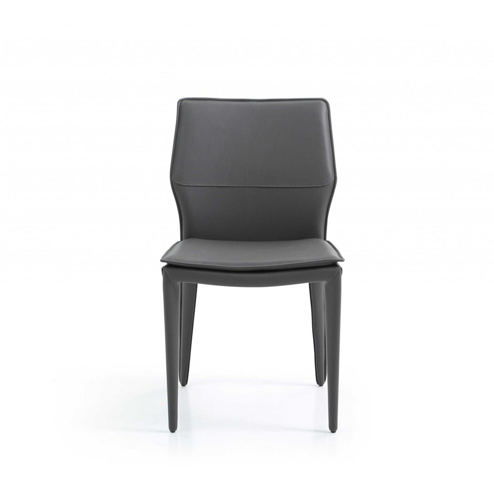 Set of Two Gray Slipcovered Upholstered Faux Leather Dining Side Chairs HomeRoots