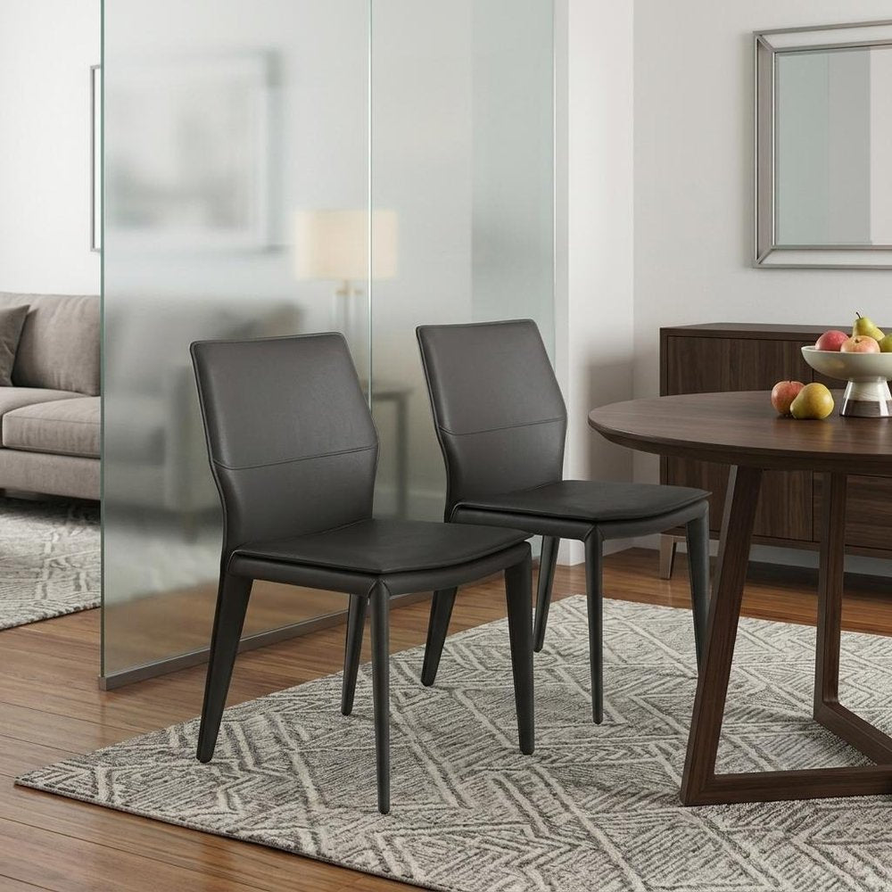 Set of Two Gray Slipcovered Upholstered Faux Leather Dining Side Chairs HomeRoots