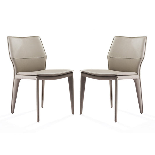 Set of Two Taupe Upholstered Faux Leather Dining Side Chairs HomeRoots