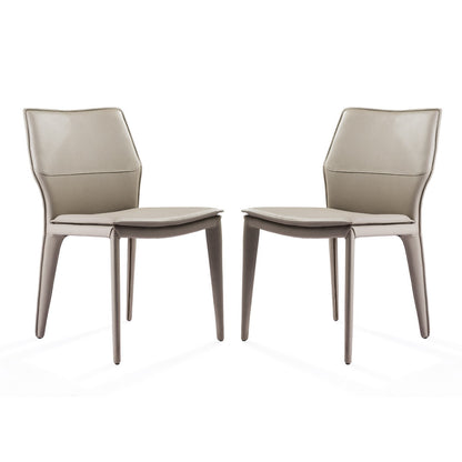 Set of Two Taupe Upholstered Faux Leather Dining Side Chairs