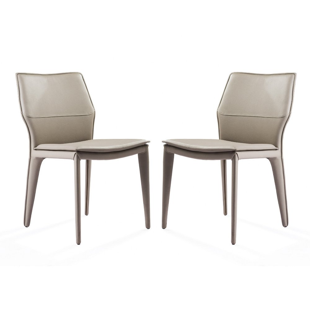 Set of Two Taupe Upholstered Faux Leather Dining Side Chairs HomeRoots