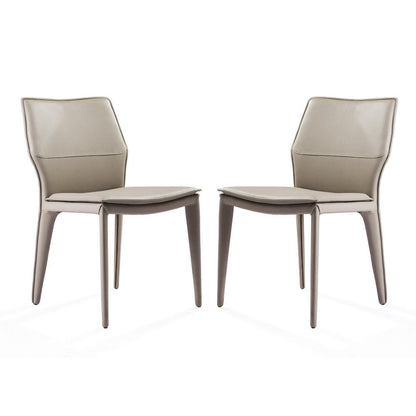 Set of Two Taupe Upholstered Faux Leather Dining Side Chairs HomeRoots