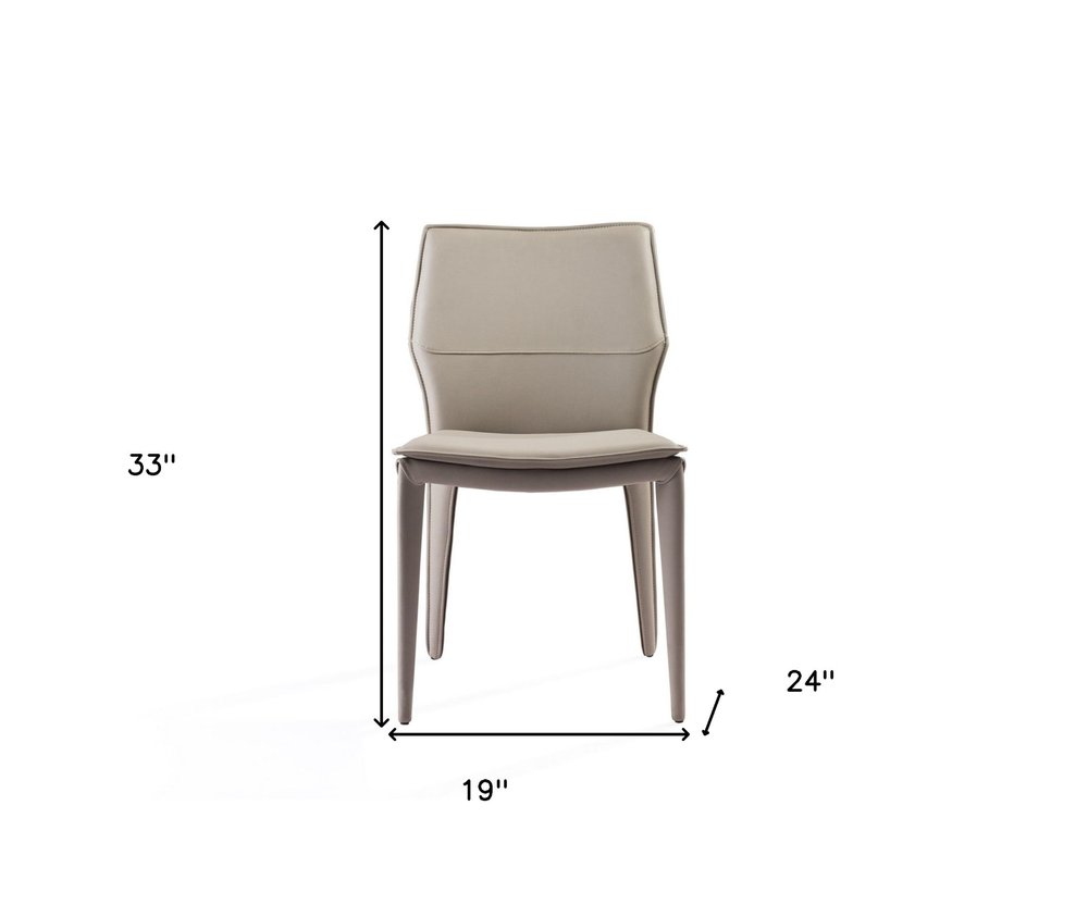 Set of Two Taupe Upholstered Faux Leather Dining Side Chairs HomeRoots