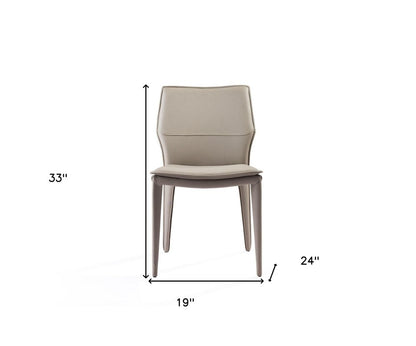 Set of Two Taupe Upholstered Faux Leather Dining Side Chairs HomeRoots