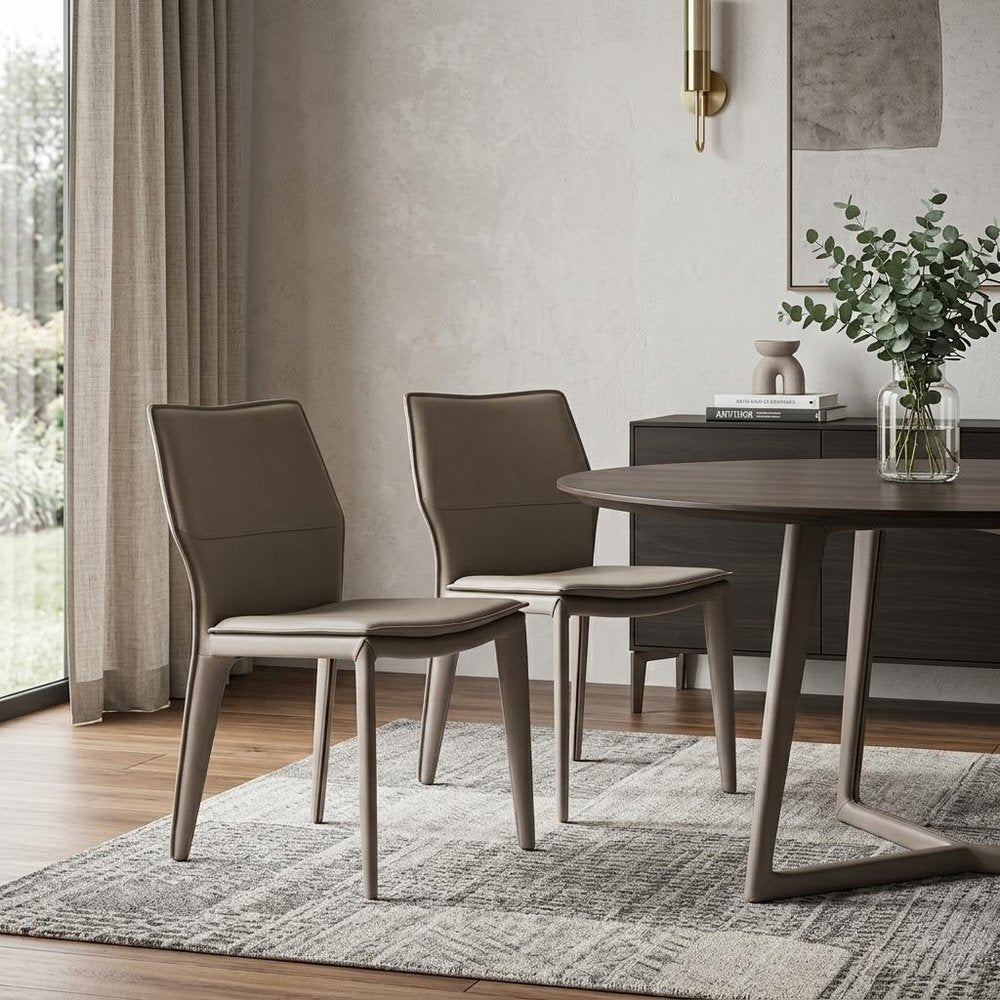 Set of Two Taupe Upholstered Faux Leather Dining Side Chairs HomeRoots