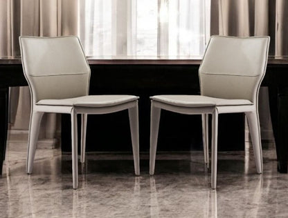 Set of Two Taupe Upholstered Faux Leather Dining Side Chairs HomeRoots